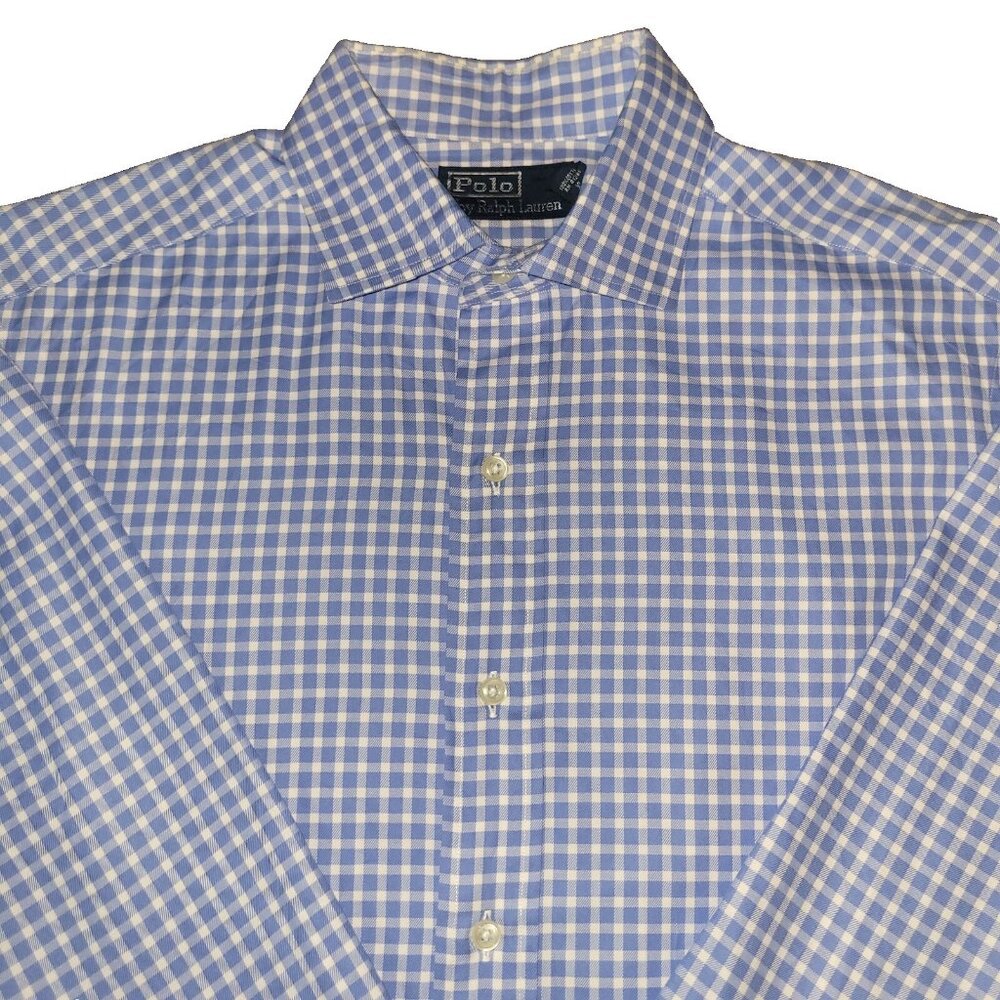 Polo Ralph Lauren Shirt Mens Medium Gingham Blue White Long Sleeve Button Up